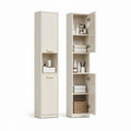 Badezimmer Hochschrank Cremeweiß MDF rechteckig 180 x 30 x 30 cm mit 2 Türen und offenem Fach