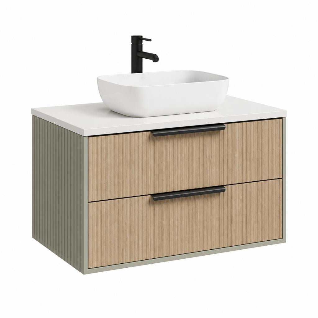 Waschtischunterschrank Set Eichefarben Grau MDF Rechteckig mit 2 Schubladen 80 x 46 x 55 cm