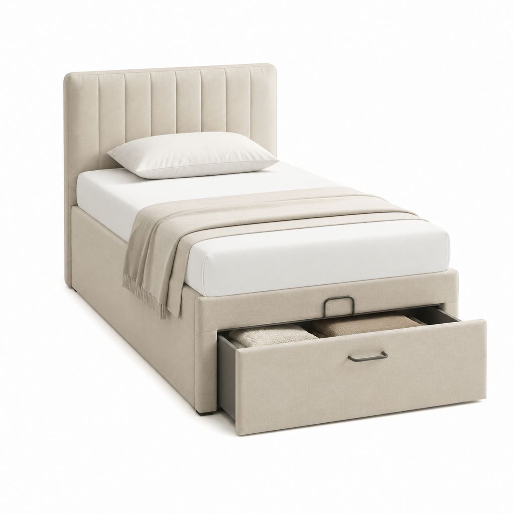 Polsterbett mit Stauraumschublade Beige Polyester Rechteckig 90 x 200 cm