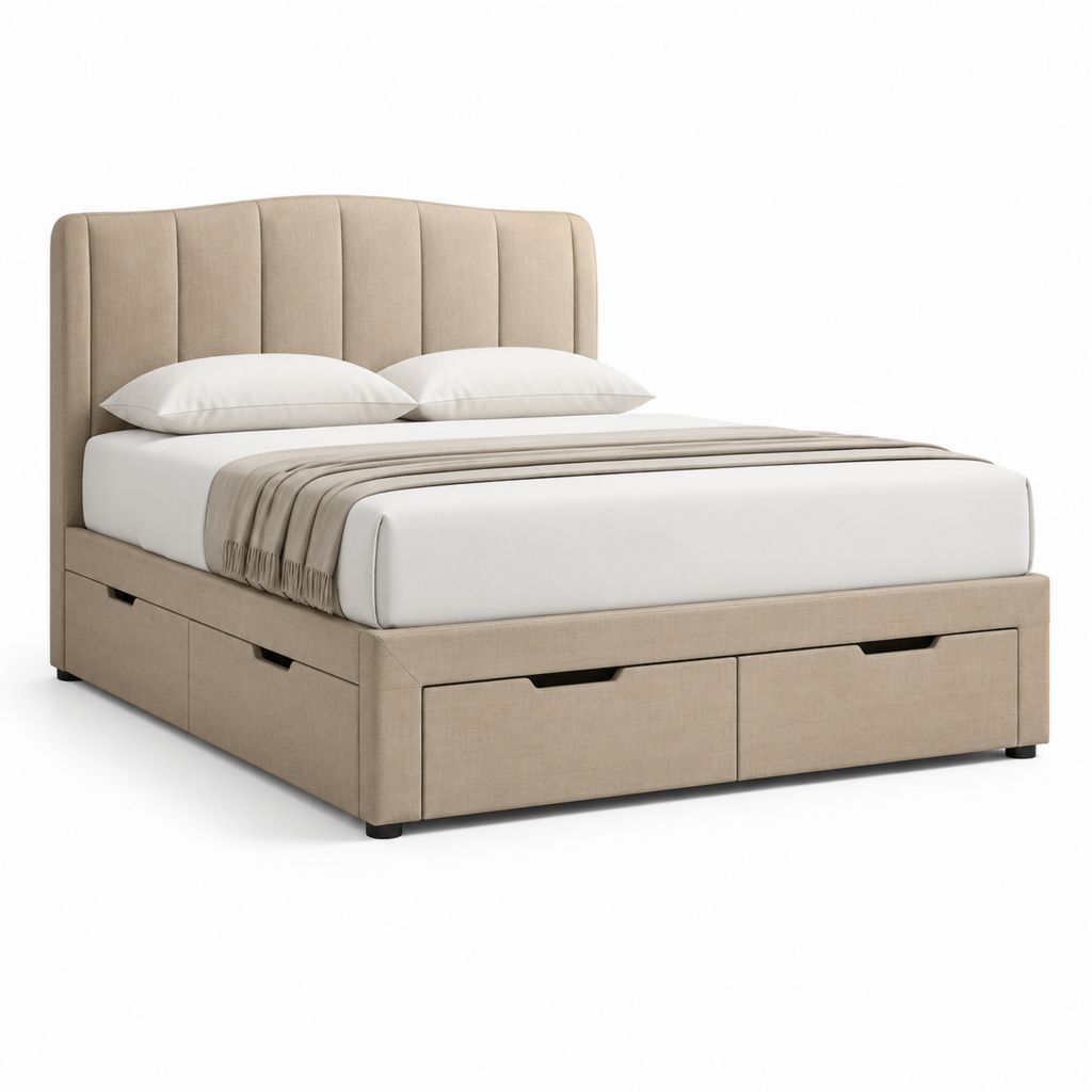 Polsterbett mit 4 Schubladen Beige Polyester Rechteckig 160 x 200 cm