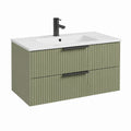 Waschtischunterschrank Set 80 cm Olivgrün MDF rechteckig mit Keramikwaschbecken 2 Schubladen