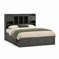 Stauraumbett Doppelbett Dunkelgrau MDF und Spanplatte Rechteckig 160 x 200 cm mit Regal Kopfteil und 2 Schubladen