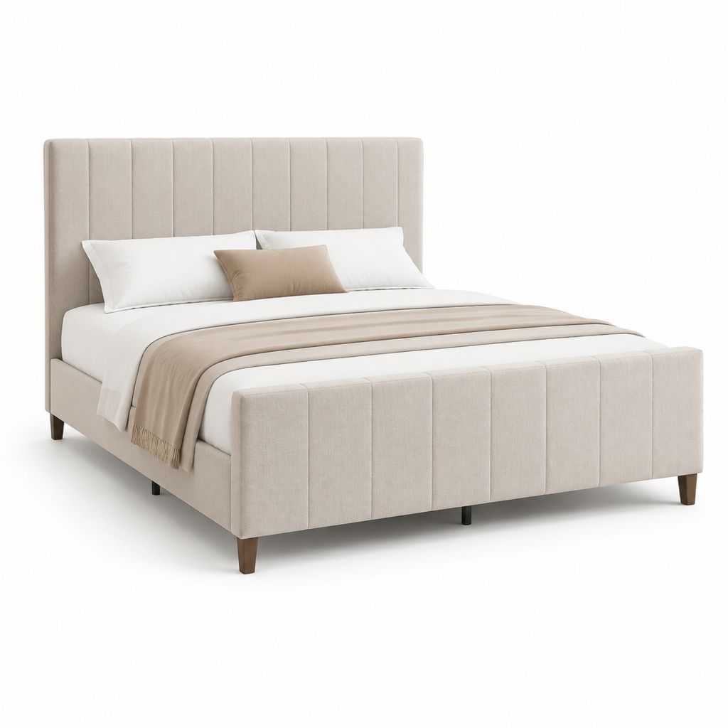 Polsterbett Bettgestell Beige Polyester Rechteckig 160 x 200 cm 176 x 218 x 120 cm