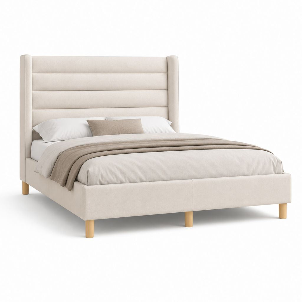 Polsterbett Beige Polyester Rechteckig 160 x 200 cm mit hohem Kopfteil 177 x 214 x 128 cm