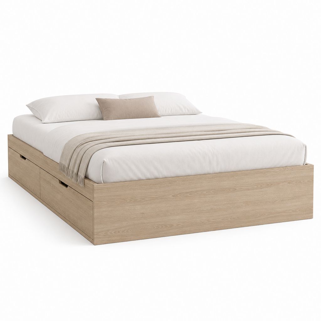 Stauraumbett Bettgestell Eiche hell Spanplatte rechteckig mit Schubladen Liegefläche 160 x 200 cm