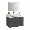 Waschtischunterschrank Set Anthrazit MDF mit Keramik Aufsatzwaschbecken und LED Spiegel 80 x 46 x 50 cm
