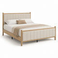 Polsterbett Doppelbett Naturbeige mit Massivholzrahmen und Polyesterbezug rechteckig 160 x 200 cm