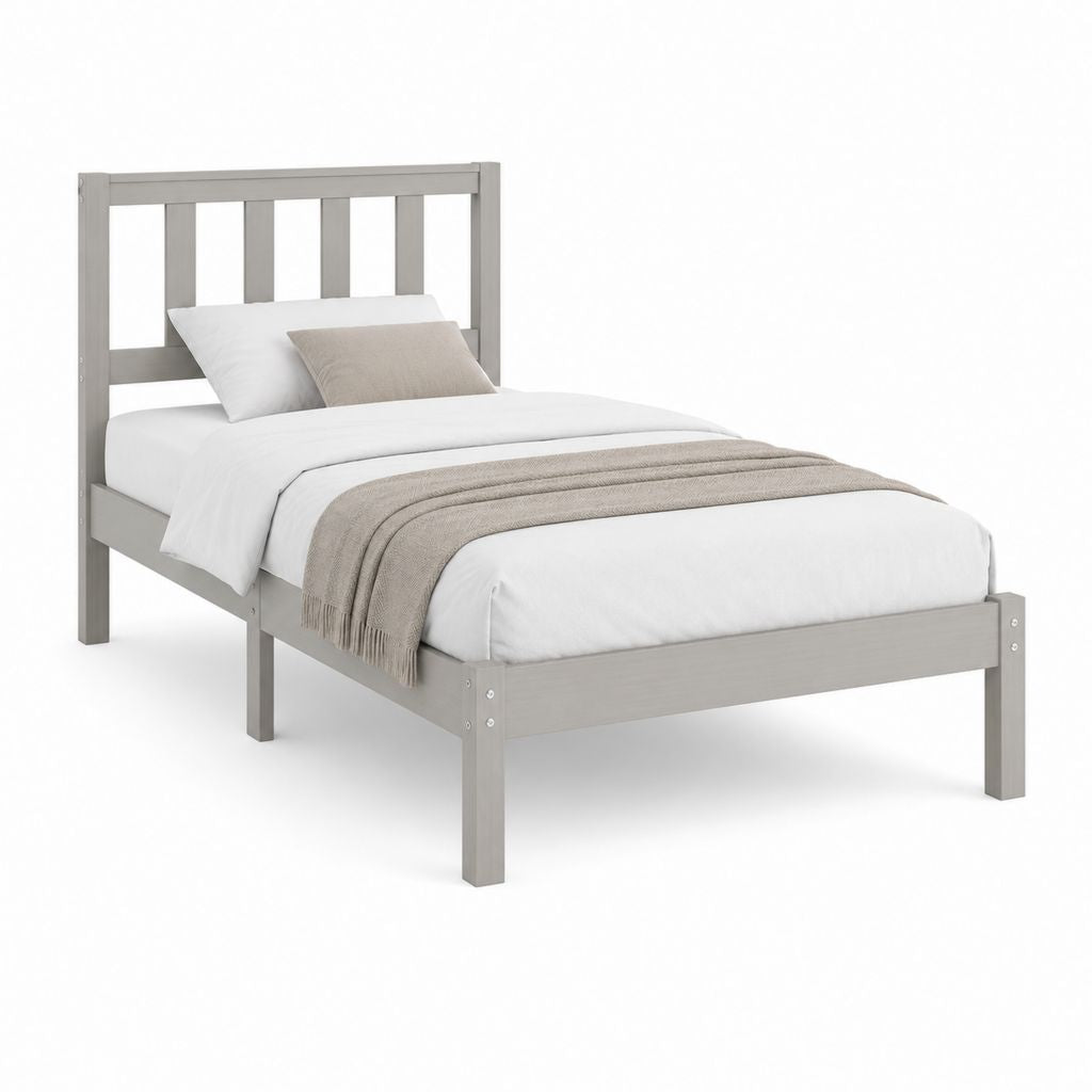 Einzelbett Bettgestell Grau aus massivem Kiefernholz rechteckig 90 x 200 cm