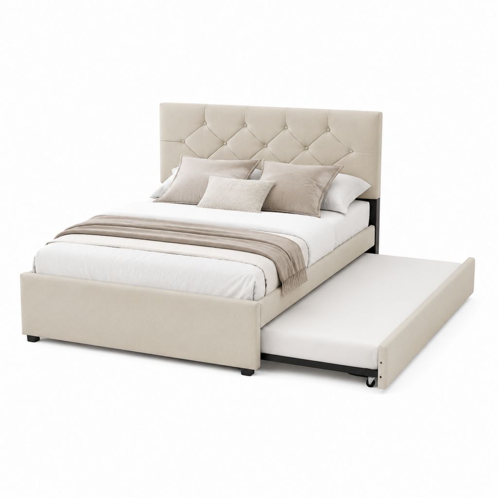 Polsterbett Beige mit Ausziehbett Polyester 160 x 200 cm