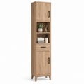 Badezimmer Hochschrank Eiche-Optik Spanplatte rechteckig mit 2 Türen 1 Schublade und offenen Fächern 40 x 35 x 180 cm