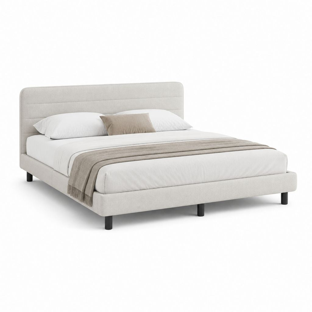 Polsterbett Doppelbett Beige mit Polyesterbezug rechteckig für Matratze 160 x 200 cm